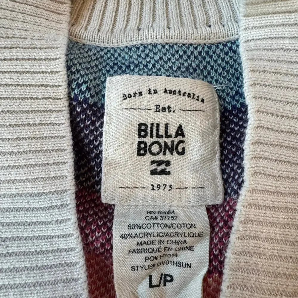 Billabong Girls L 12/14 Southwestern Aztec Geometric Knit Open Front Cardigan